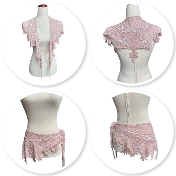 Vtg Newport News Silk Beaded Shawl Wrap Mermaidcore Chappell Roan Pink Sparkle - Picture 1 of 16